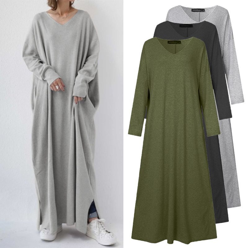 New fashion dress 2022 spring urban casual women's knitted long-sleeved V-neck wide swing jumpsuit