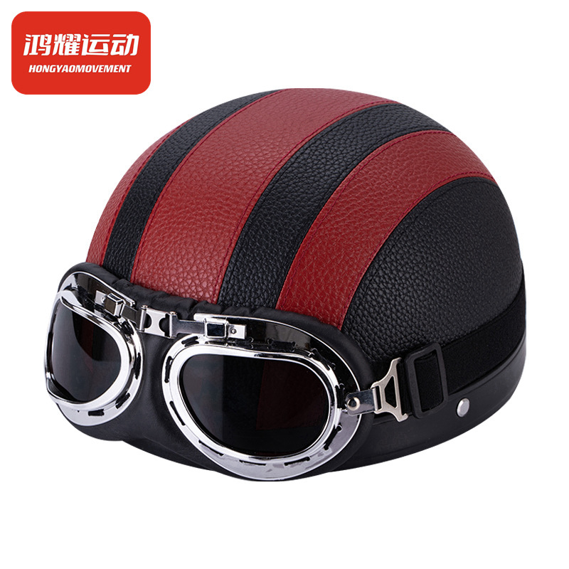 Foreign trade helmet Four Seasons Tram Retro Half Helmet Lightweight Leather Helmet Bicycle Safety Hat Warm Cycling Helmet