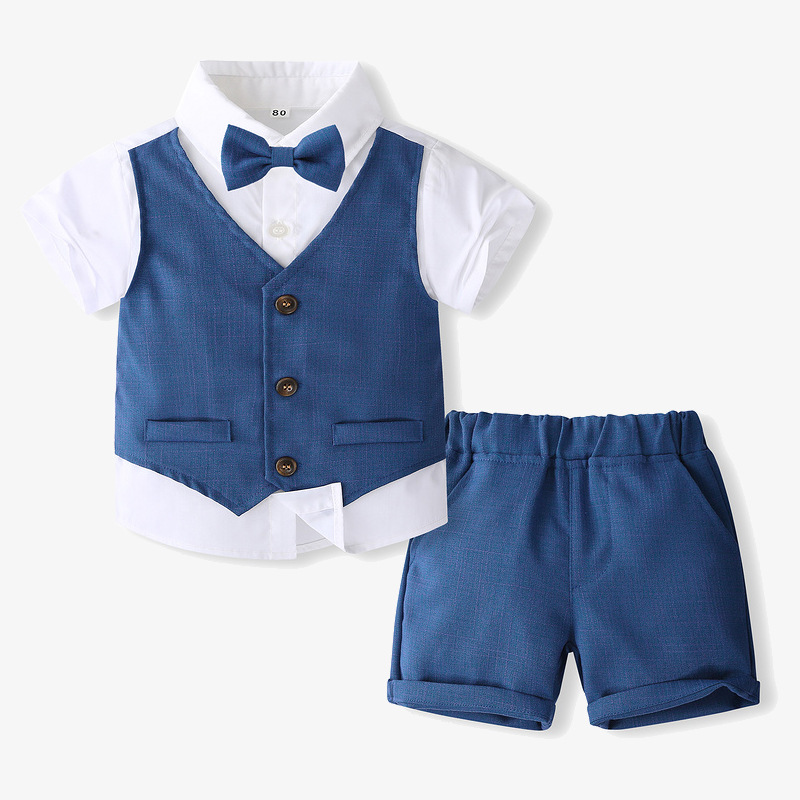Korean style boys' summer dress suit, trendy boy's gentleman's party performance suit, children's gentleman's short-sleeved small suit suit