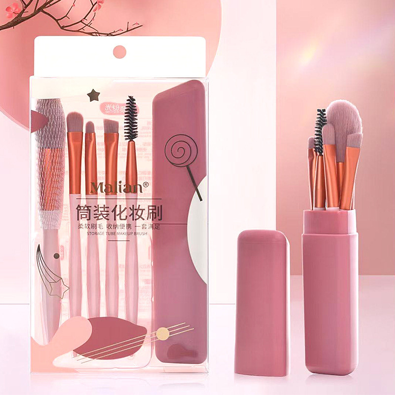 Mary Ann Tube Makeup Brush Set Loose Powder Blush Eyeshadow Lip Brush Portable Storage Tube Beginner Makeup Tools