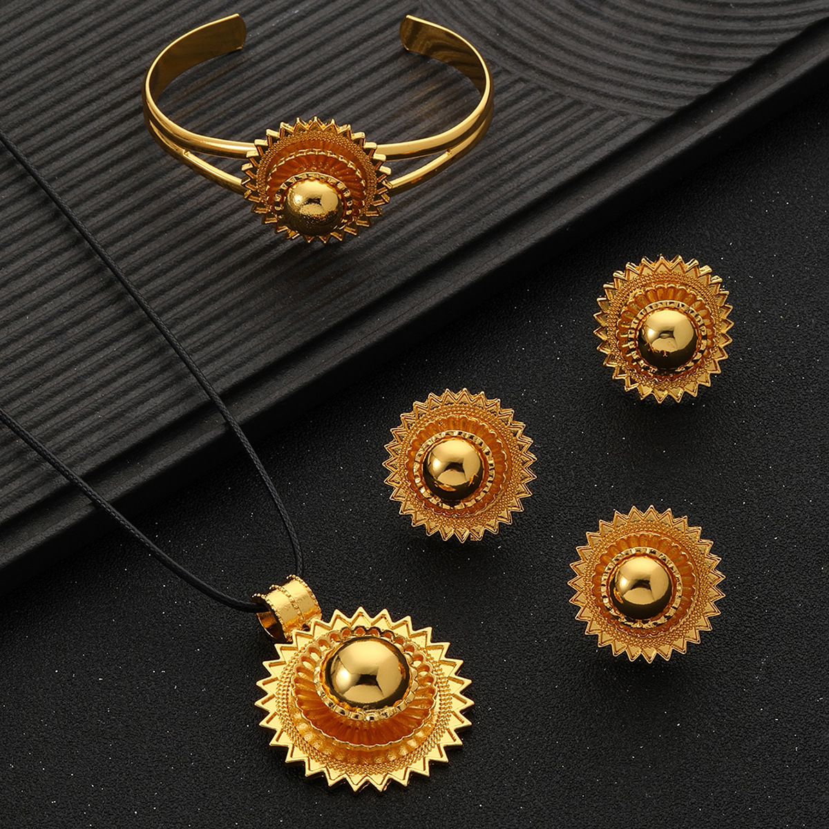 Cross-border Middle East eco-friendly popular women's bracelet necklace earrings ring jewelry rich gold 4-piece jewelry set