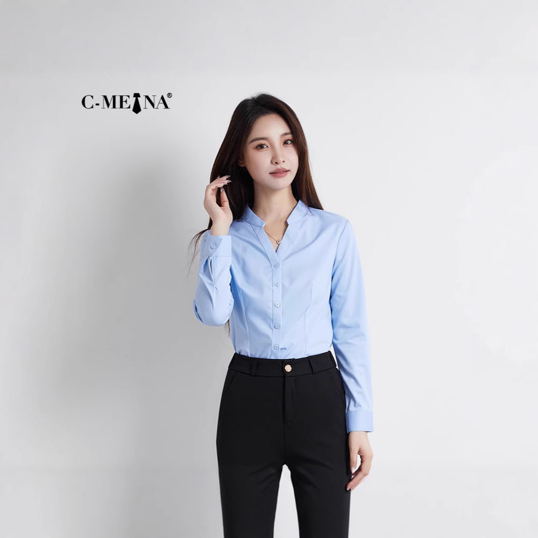 Summer new women's long-sleeved shirts, feminine temperament, commuting, slim, fashionable bamboo fiber shirts, tops, formal wear