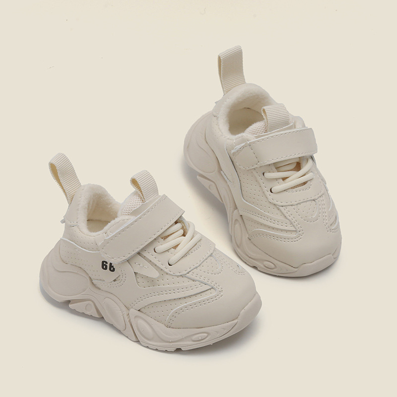 Baby cotton shoes autumn and winter baby sneakers dad shoes boys and girls plus velvet toddler shoes 1 to 2 and a half years old white shoes