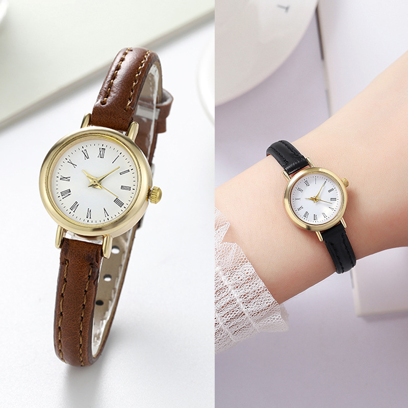 New Cute Small Dial Student Girls Watch Office Worker College Style Gold Case Thin Strap Women's Watch Ready Stock