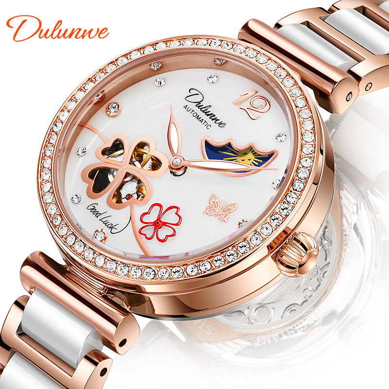 Authentic Lucky Clover fully automatic ladies mechanical watch natural luxury shell surface waterproof ceramic watch