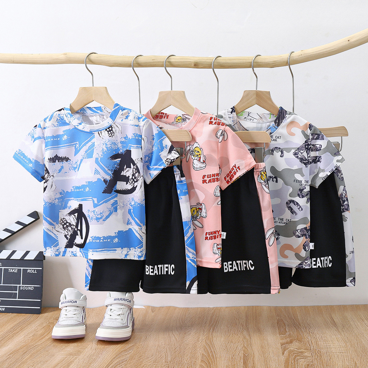 Summer children's suit 2024 new quick-drying sportswear baby boy camouflage T-shirt two-piece children's clothing wholesale