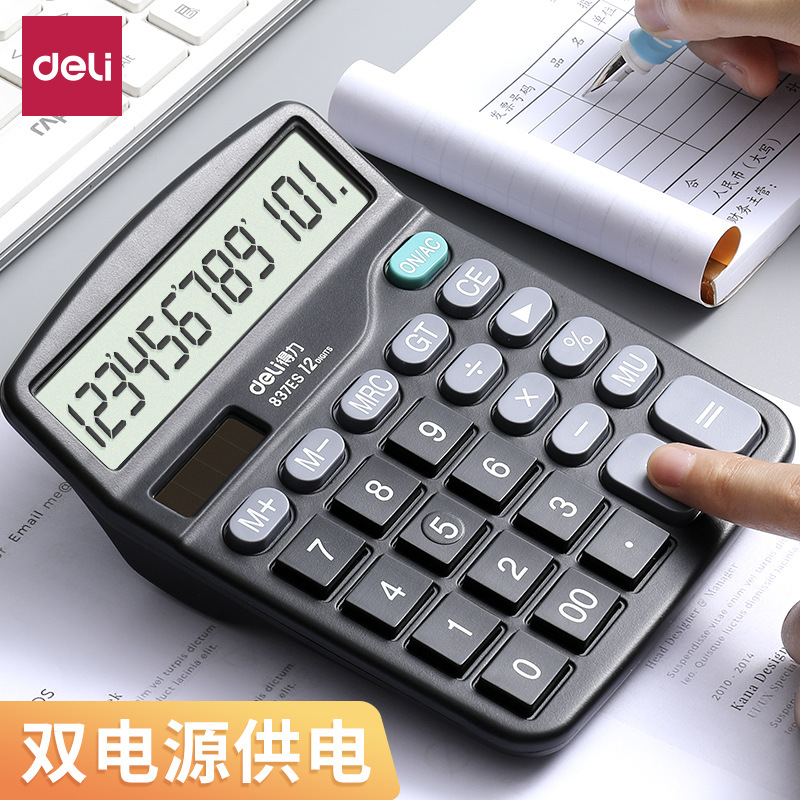 Deli calculator 837es office accounting solar student small portable dual power computer