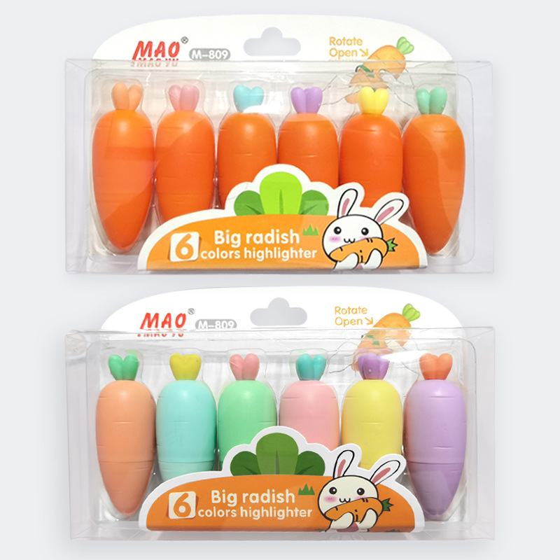 Carrot highlighter set primary school children's gift high-value highlight pen multi-color marker pen candy color