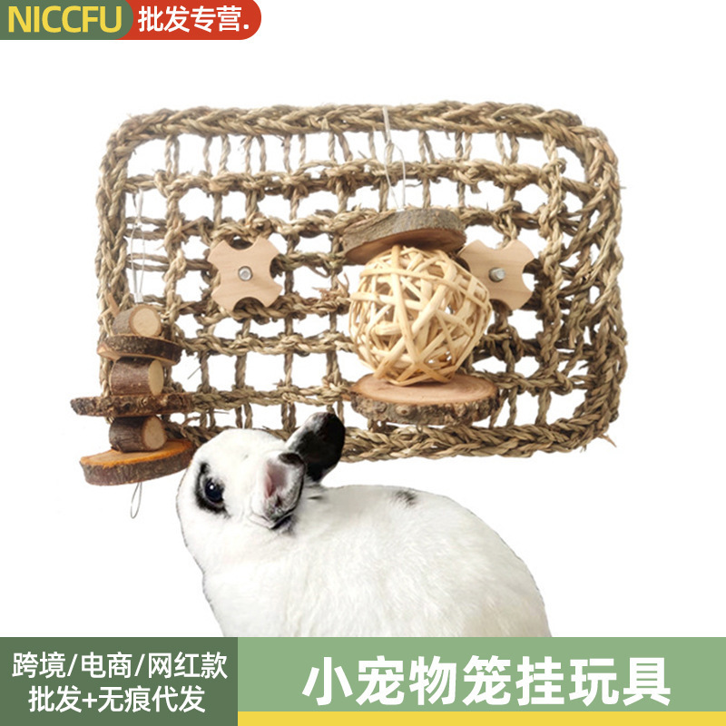 Pet cage hanging toy rabbit hamster chinchilla guinea pig cage protective pad apple wood water pad molar teeth chewing net