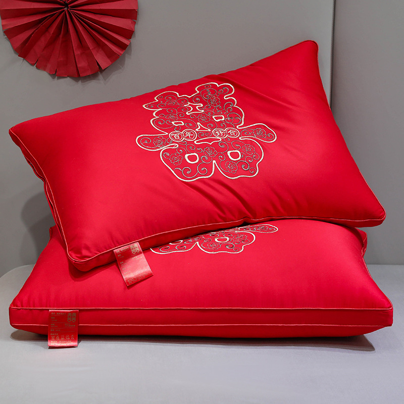 Wedding pillow core embroidery three-dimensional big red couple wedding home wedding bed dowry wedding room supplies festive