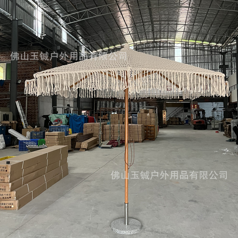 Outdoor garden decoration handmade cotton rope braided garden umbrella hollow braided rope sun umbrella mesh rope tassel beach umbrella