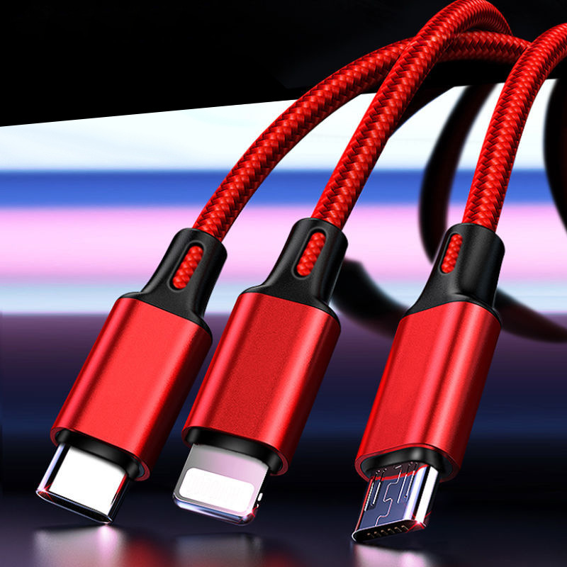 Three-in-one mobile phone fast charging one-to-three fast three-head three-wire charging data cable