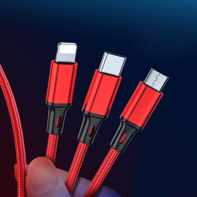 Three-in-one mobile phone fast charging one-to-three fast three-head three-wire charging data cable
