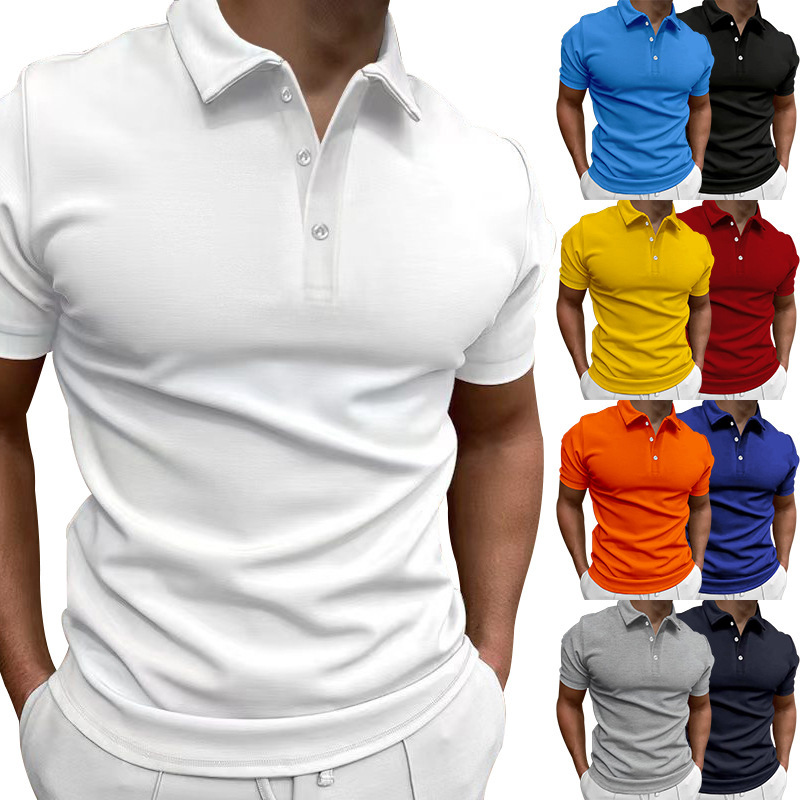 Cross-border Amazon summer men's solid color short-sleeved POLO shirt AliExpress casual slim lapel button-down shirt for men