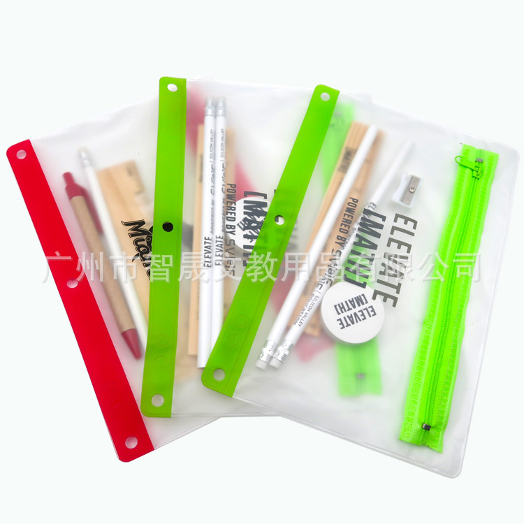 School Office Advertising Promotional Stationery Set Gift PVC Transparent Zipper Pen Bag Combination Set Customized