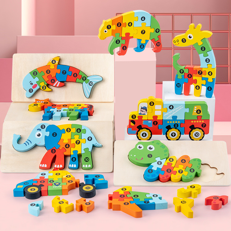 Cross-border wooden early childhood education three-dimensional puzzle building blocks animal traffic cognitive puzzle baby intellectual development toys