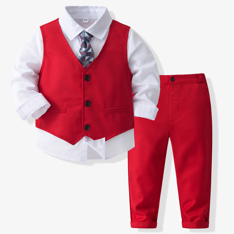 Children's wedding party dress small suit 2024 spring and autumn new style boy long-sleeved one-year-old performance clothing trendy children's suit
