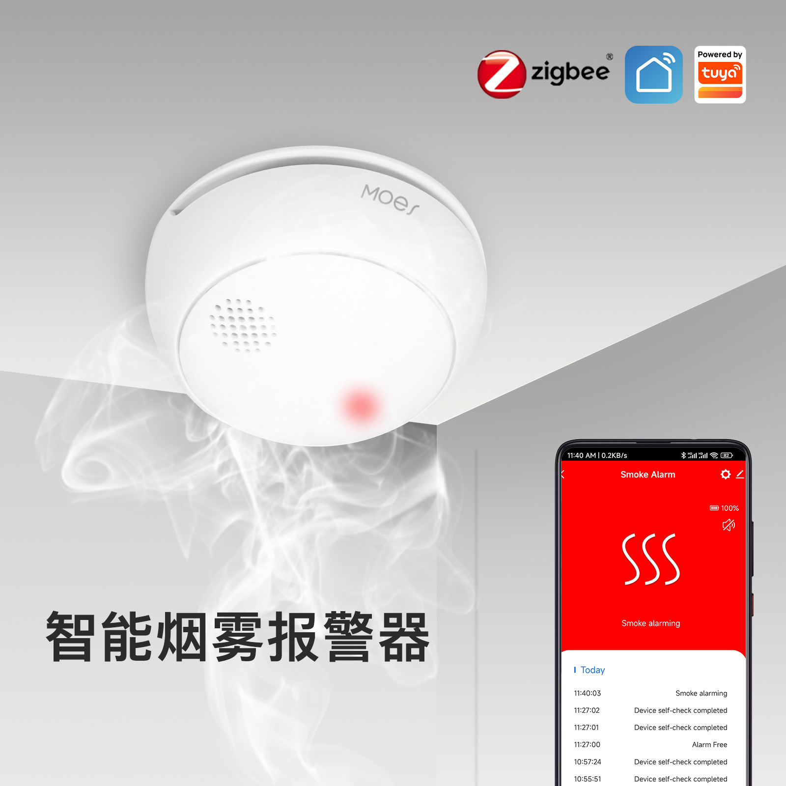Tuya ZigBee Smart Home Smoke Detector Fire Alarm Home Kitchen Security Sensor
