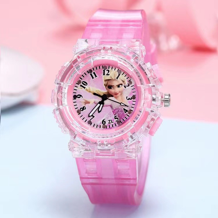 Frozen princess watch children's watch wholesale fashion creative colorful led flash transparent luminous watch