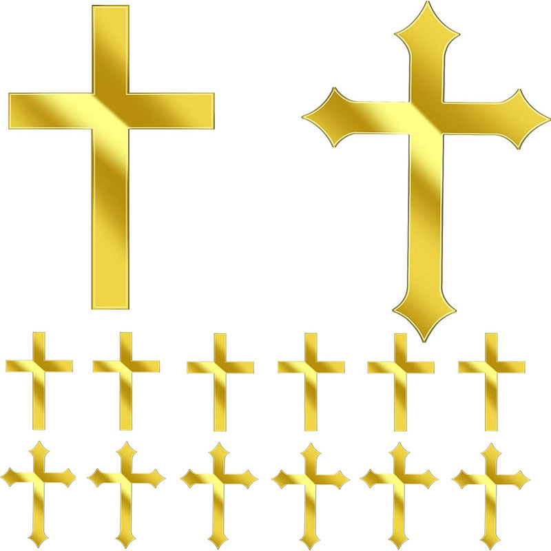 Baby Holy Communion Baptism Theme Party Decoration Insert New Mirror Gold Acrylic Cross Cake Insert