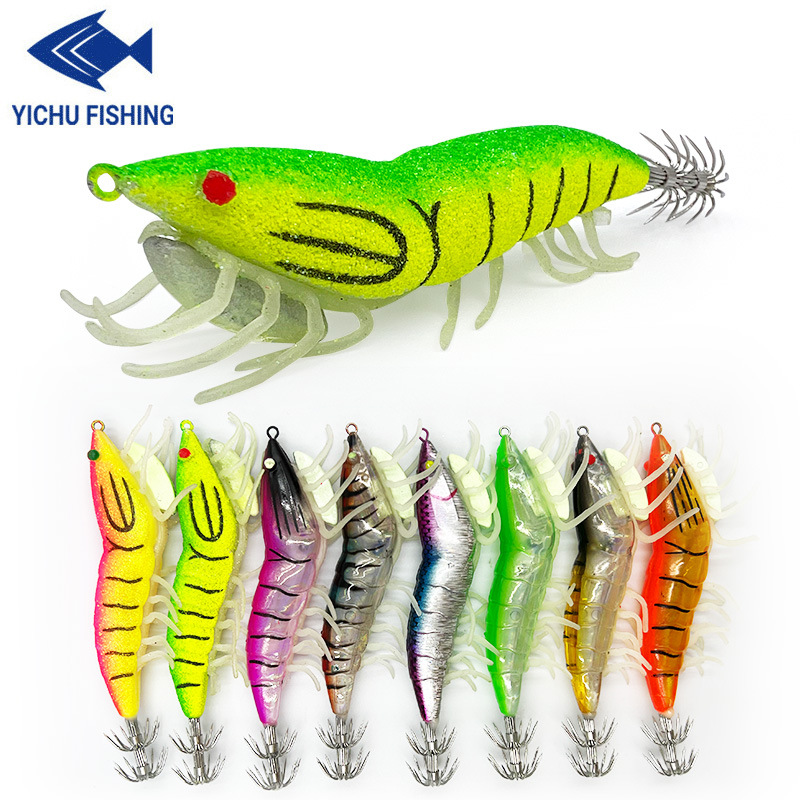 Luminous wood shrimp squid hook soft foot wood shrimp lure bait with ringing beads fake bait wood shrimp