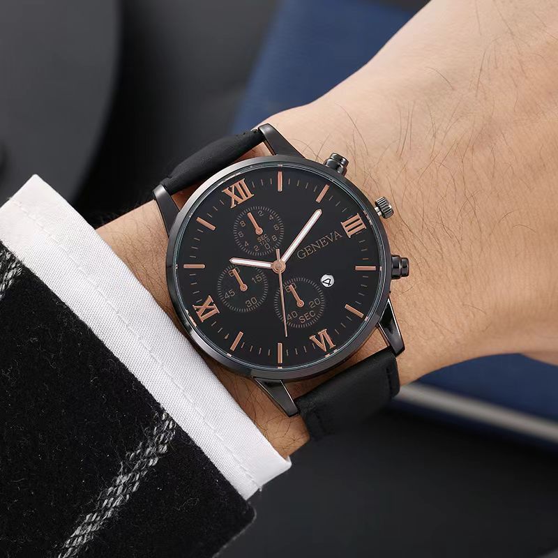 Foreign trade hot-selling new business watch men's casual Geneva quartz watch men's calendar belt watch wholesale