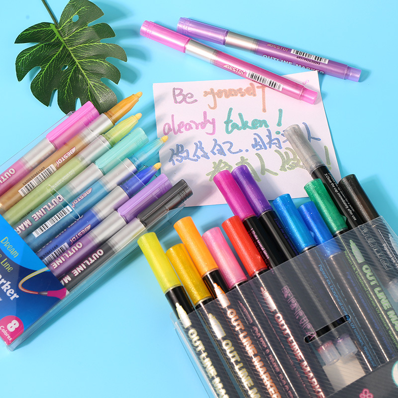 Double-line outline pen art word special highlighter handwritten newspaper student marking pen fluorescent color multi-color