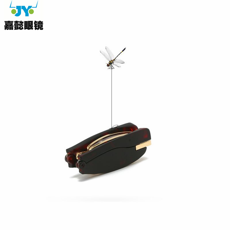 Cross-border portable compact hook leather bag folding reading glasses 360-degree rotating three-section full-wrapped reading glasses for the elderly