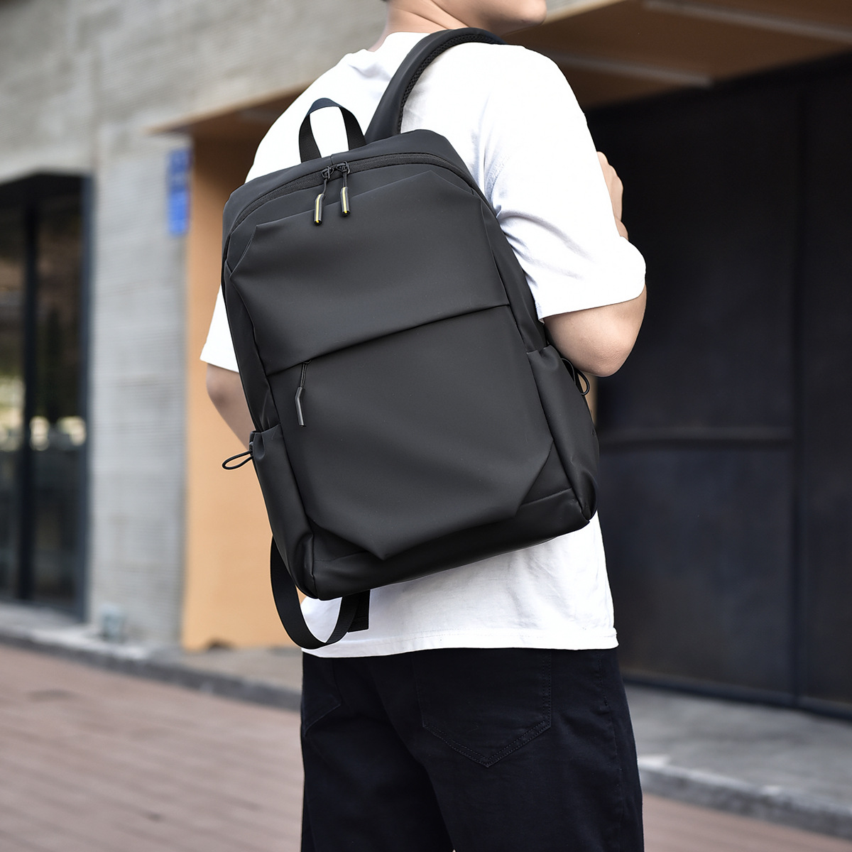 Junior high school student schoolbag men's simple solid color backpack water-repellent backpack large capacity computer bag can be printed with logo