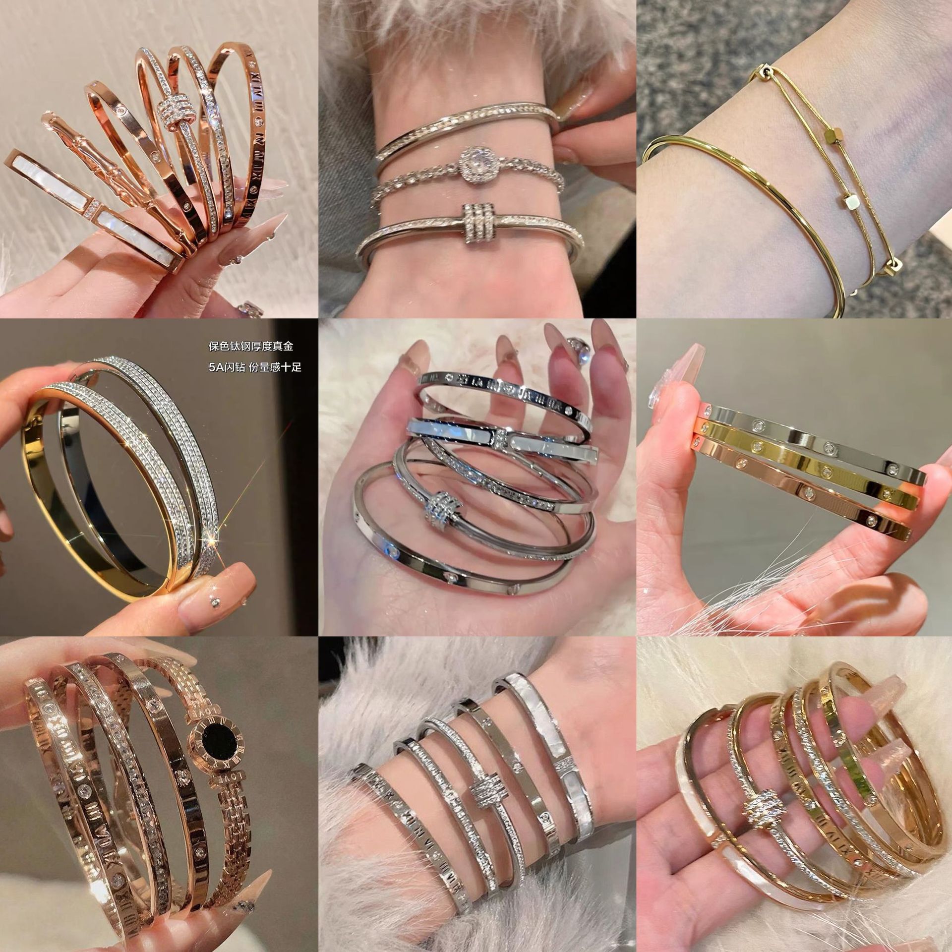 Light luxury and high-end micro-studded diamond bracelet for women, fashionable and simple titanium steel non-fading bracelet, versatile jewelry for couples