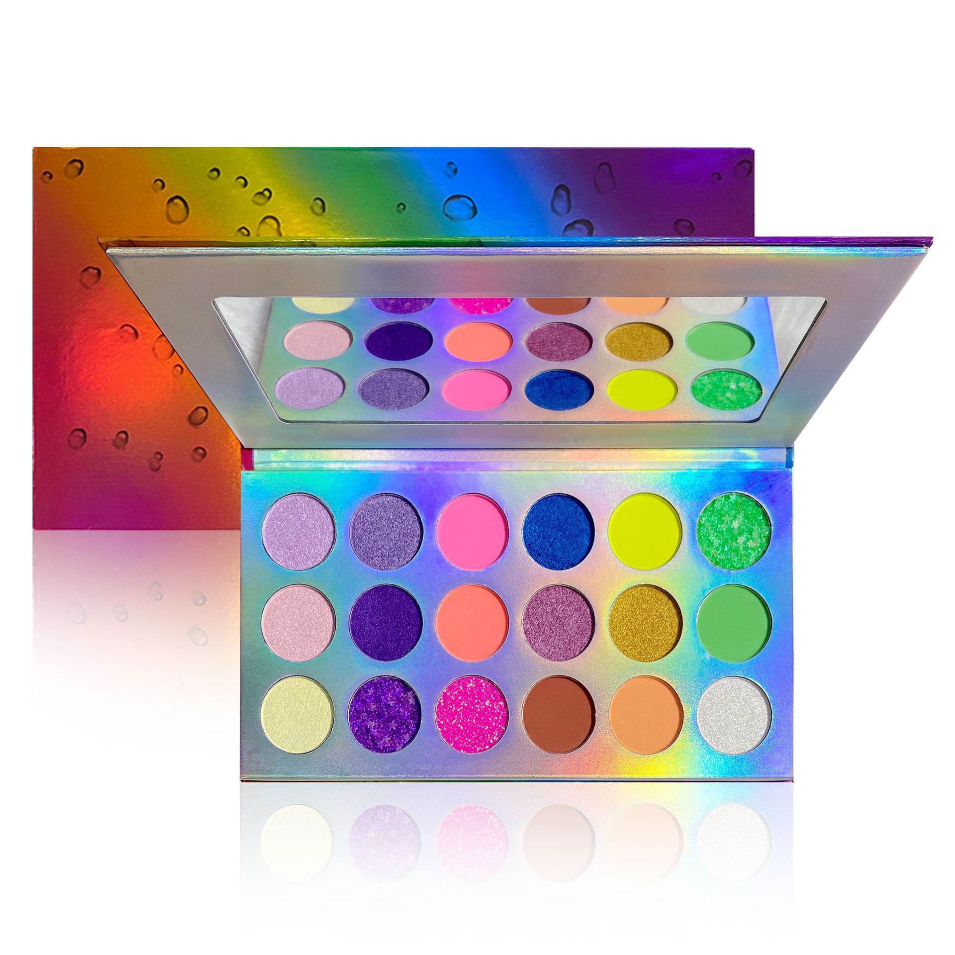 18-color luminous eye shadow, colorful fluorescent powder makeup palette, glitter eye shadow, 18-color eye shadow, rainbow palette stage makeup