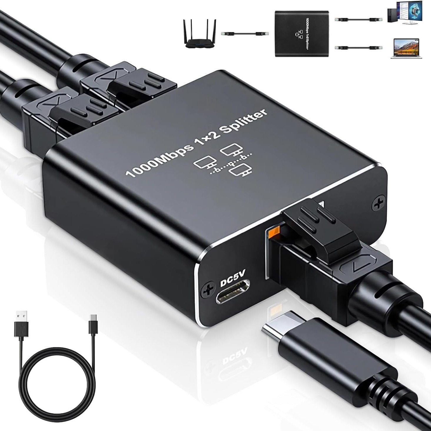 Router Gigabit network distributor 1 point 2 network separation switch one point 2 splitter adapter RJ45