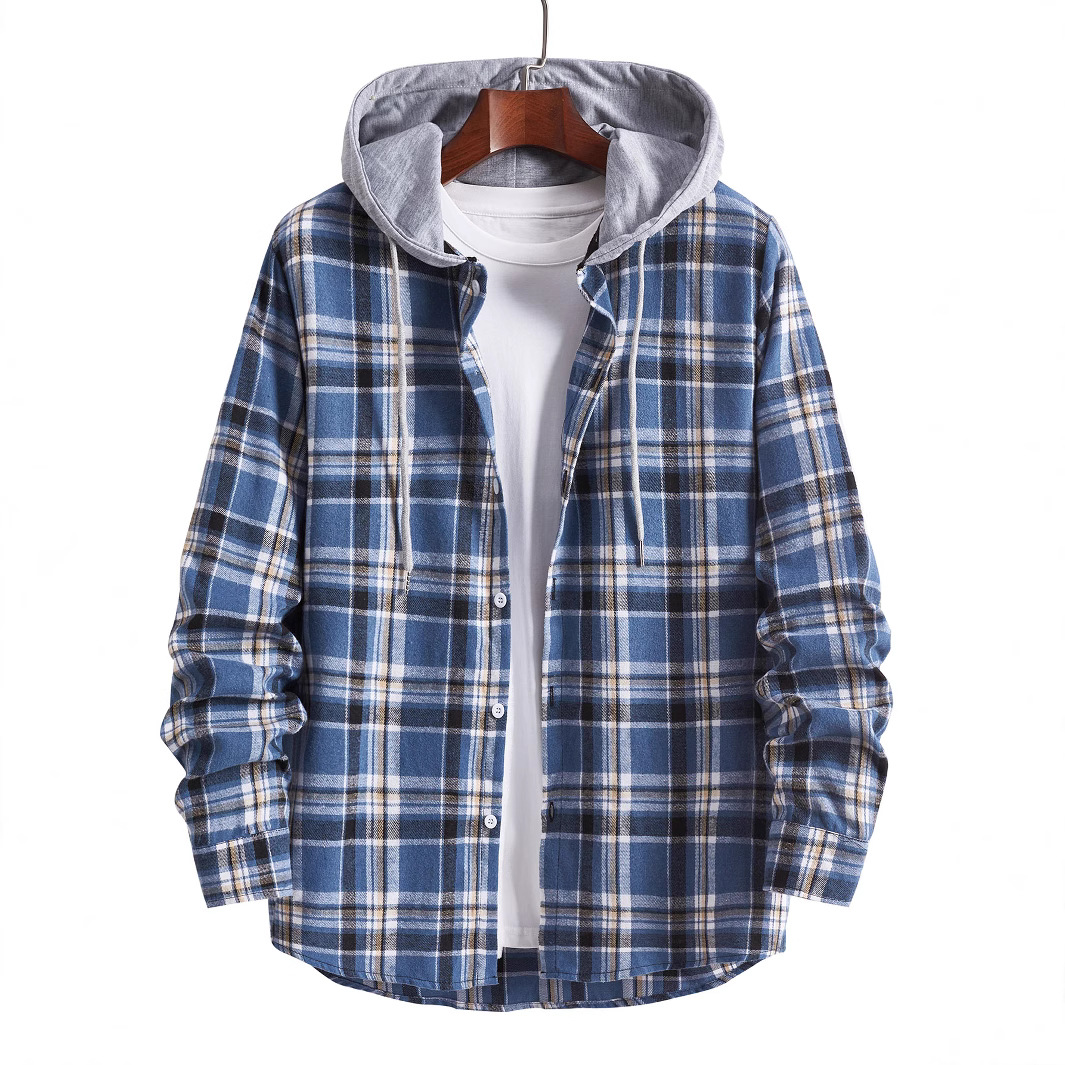 2023 cross-border men's clothing men's new coat trend clothes casual plaid shirt loose men's jacket coat