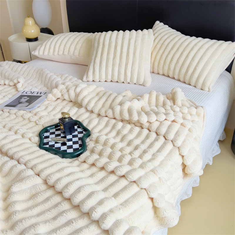 Rabbit down blanket solid color winter season bedding thickened warm milk velvet blanket flannel cover blanket nap sofa blanket