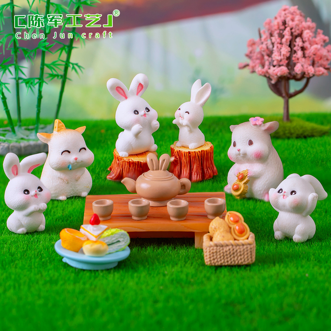 Micro-landscape creative little rabbit cooking tea party around the stove gardening landscaping DIY decoration accessories desktop small ornaments 3