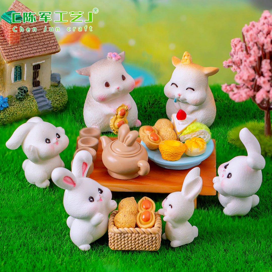 Micro-landscape creative little rabbit cooking tea party around the stove gardening landscaping DIY decoration accessories desktop small ornaments