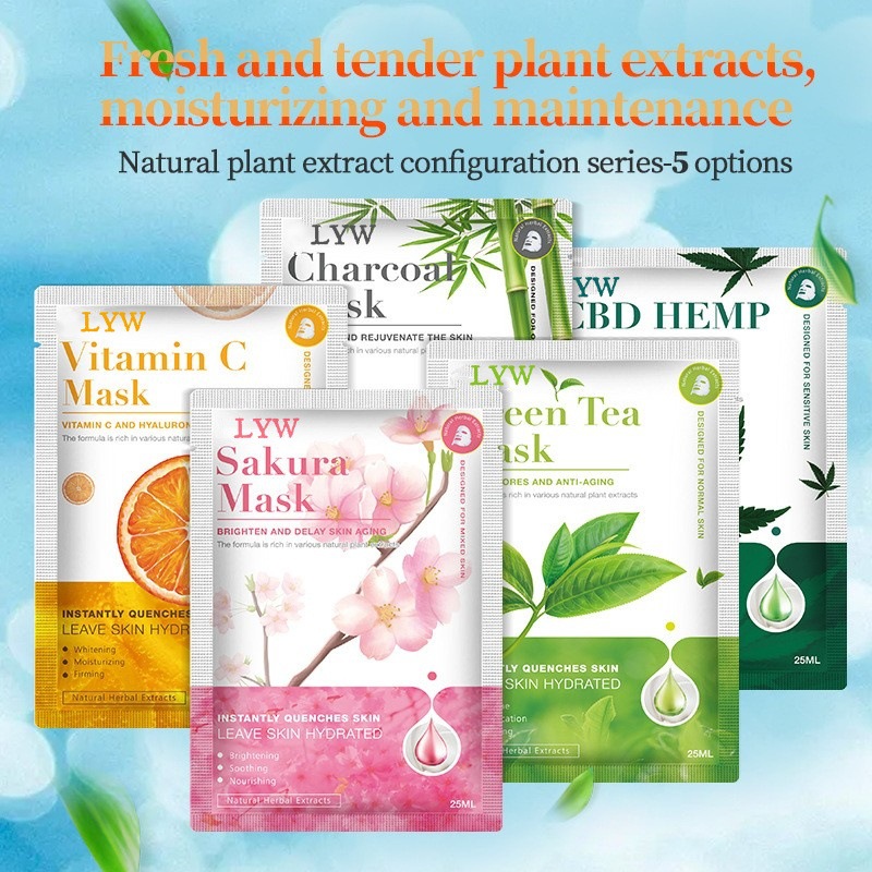 Cross-border plant mask green tea vitamin C hydrating and moisturizing bamboo charcoal cleansing foreign trade patch fruit mask spot wholesale