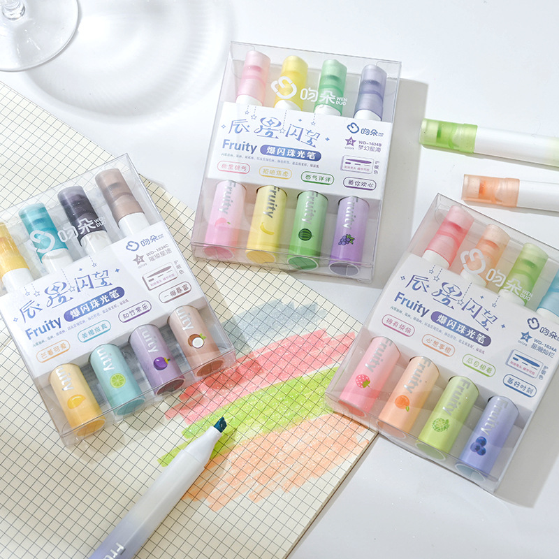 High-value glitter pearl pen for students, cute eye protection boxed highlighter, creative highlight marker, marker pen