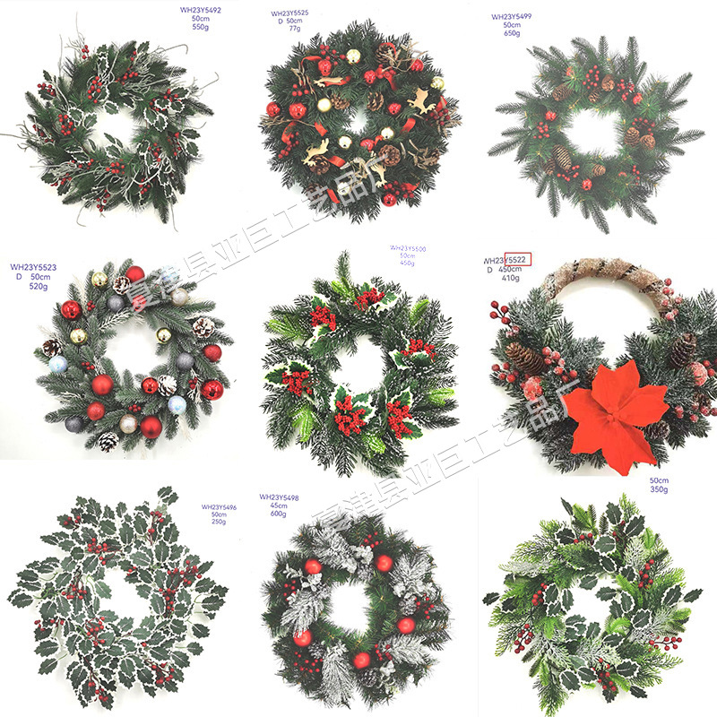 Manufacturer's ready stock Christmas wreaths, fake flower pendants, Christmas leaves and rattan, simulated rattan Christmas wreath decorations