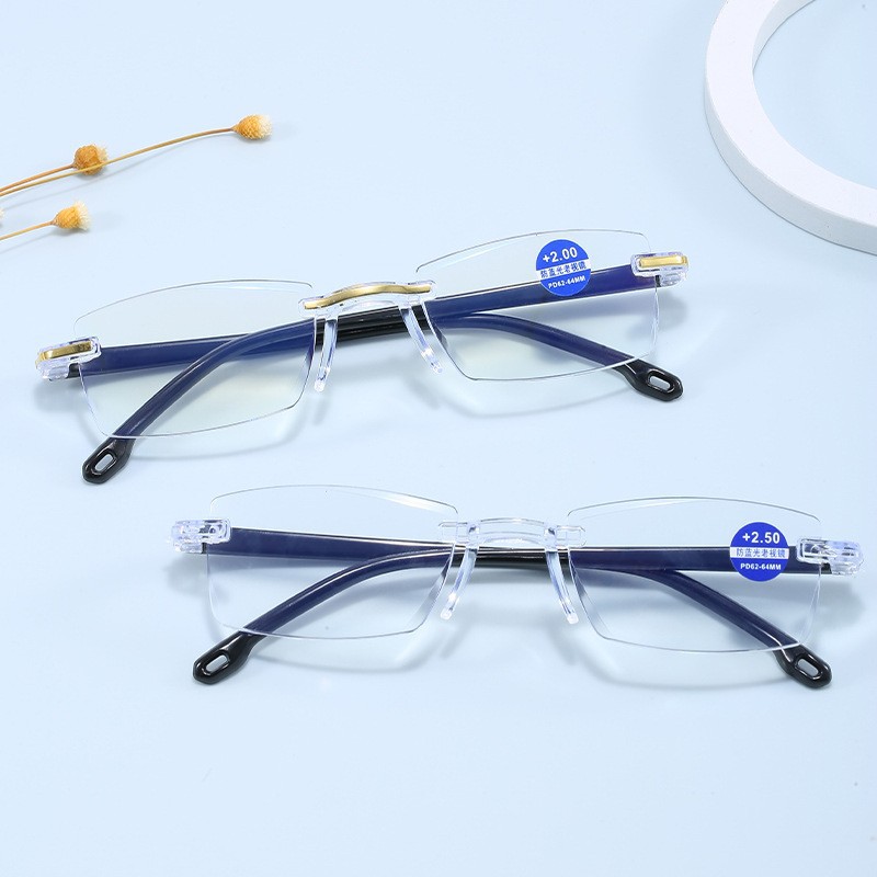 Wholesale smart zoom anti-blue light frameless edge-cut reading glasses running street stalls reading glasses simple reading glasses
