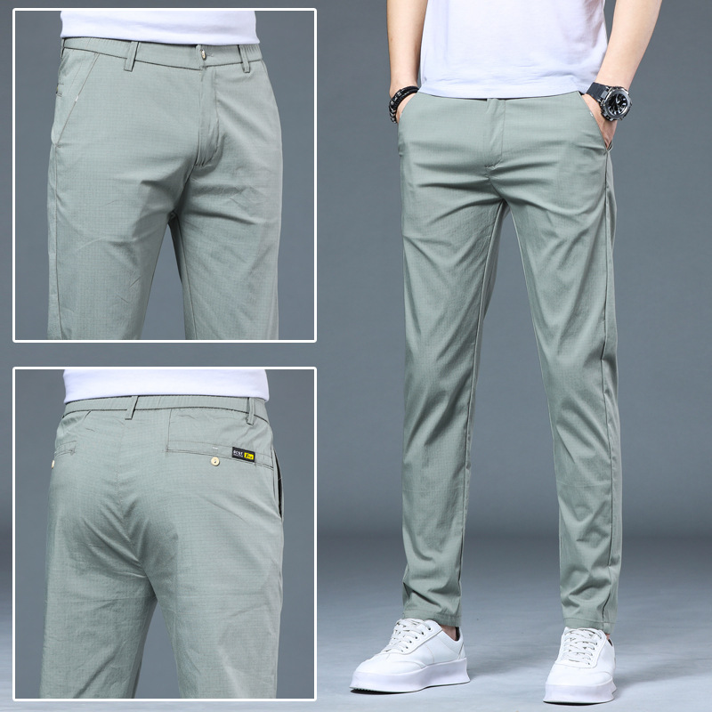 Spring and summer new casual pants men's slim straight breathable elastic ice silk versatile trendy men's pants wholesale cool feeling