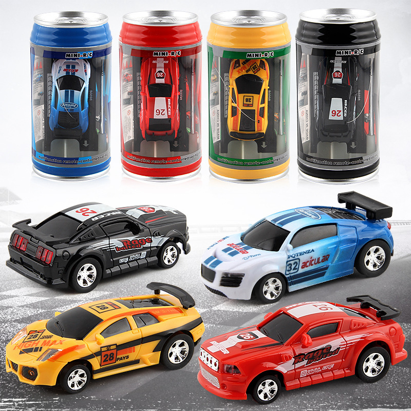 Cross-border can remote control car Four-way wireless racing car with roadblocks Coke can car mini children's can car