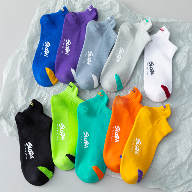 Socks men's boat socks 100% cotton anti-athlete and anti-odor summer socks sports youth high school students cotton socks men
