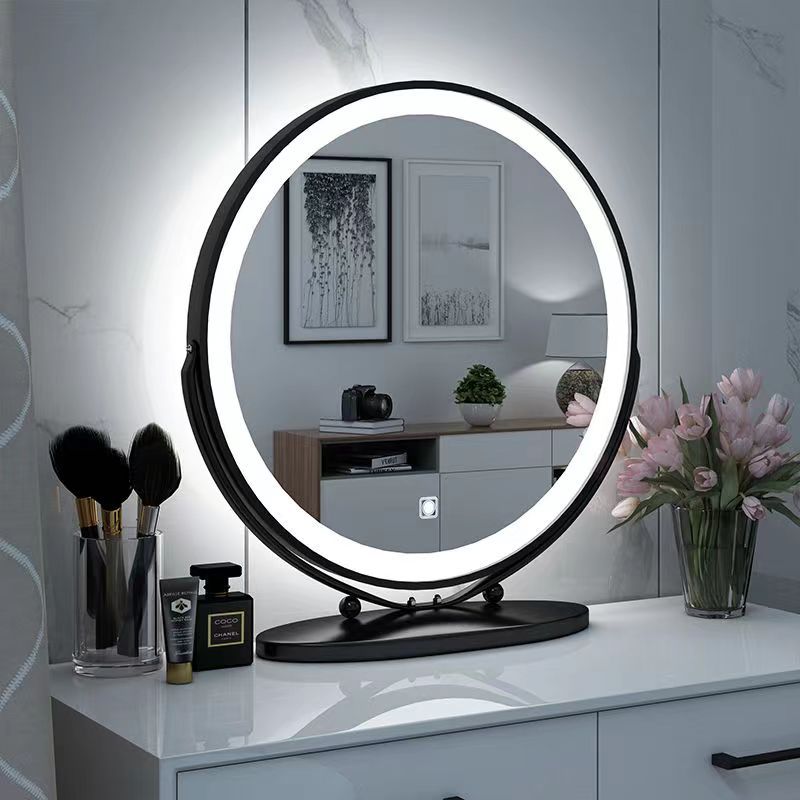 Nordic multifunctional dressing table makeup mirror desktop LED light internet celebrity smart with fill light large desktop rotating