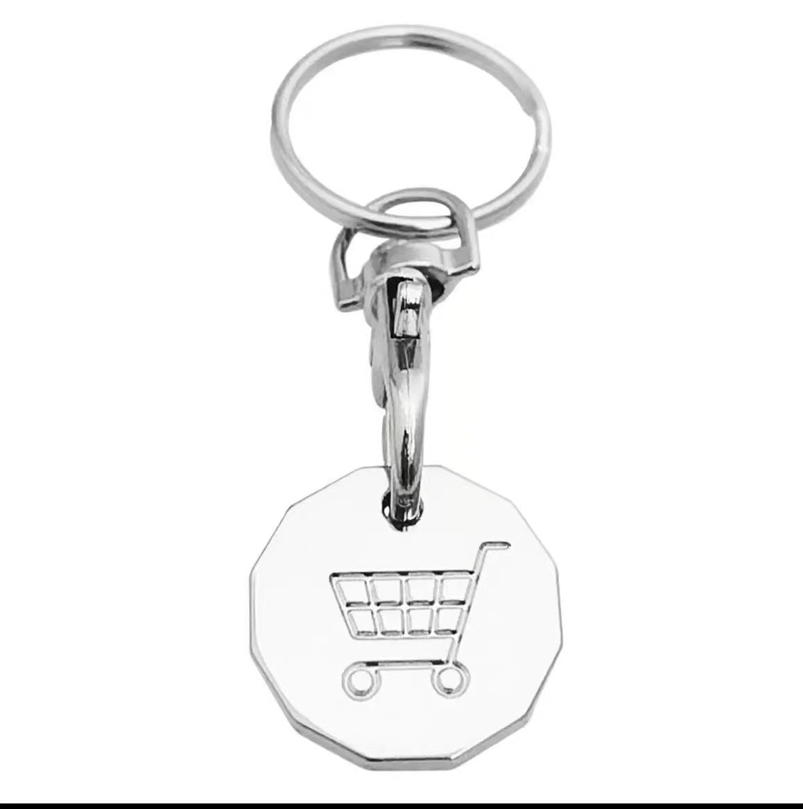 European and American cross-border foreign trade 12-sided stainless steel keychain supermarket push cart logo coin metal accessories