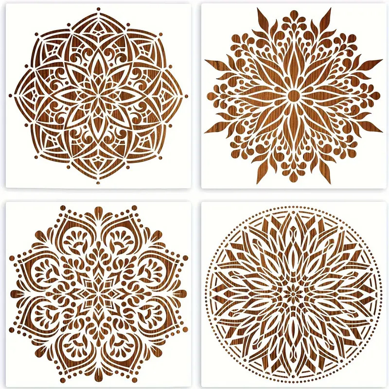 Cross-border Amazon spray painting template 4-piece set mandala template children diy drawing painting template hollow template
