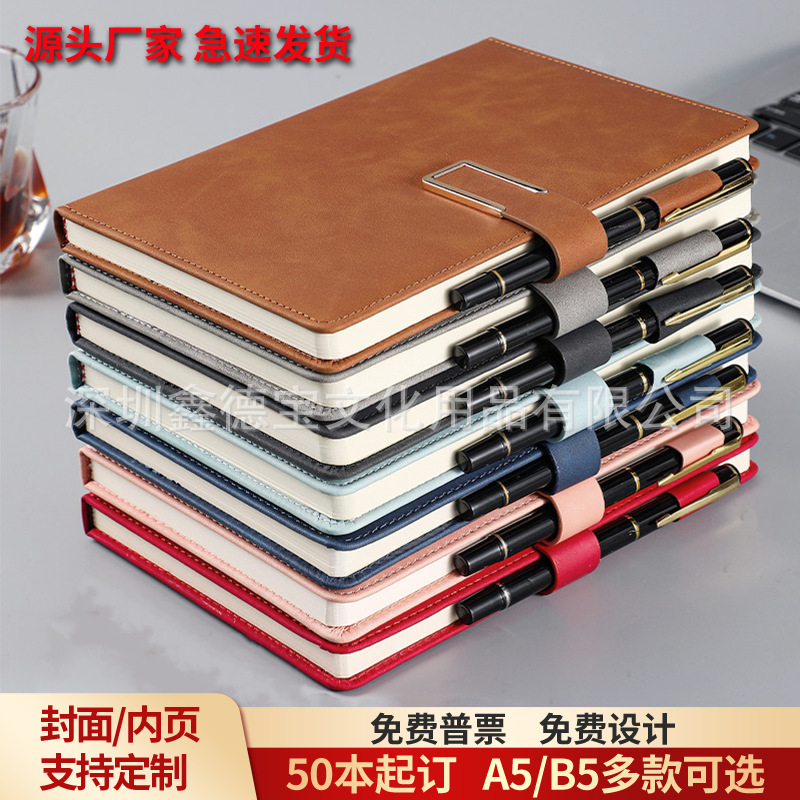 Manufacturer wholesale a5 business gift set student souvenirs printable logo PU leather notebook customization
