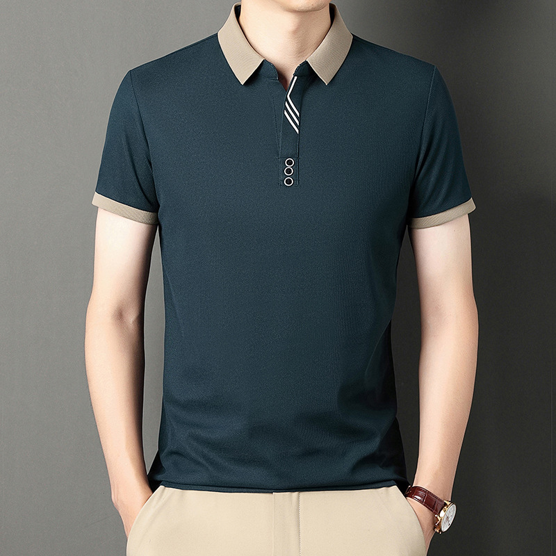 A new drop-shipping original men's short-sleeved Polo shirt, high-end business casual, no-iron elastic summer shirt