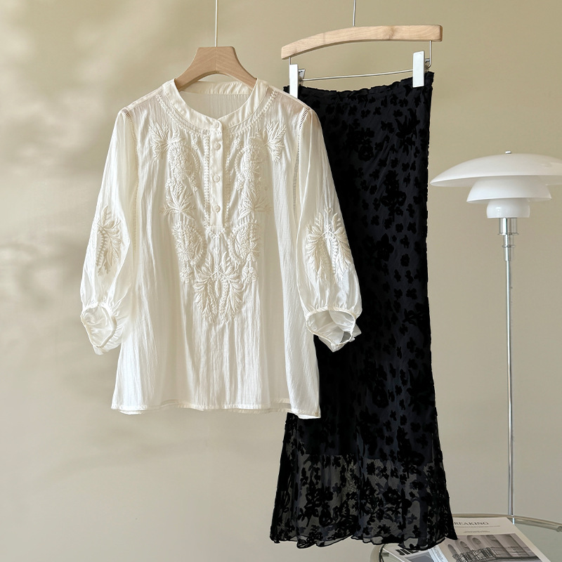 Endi New Chinese Embroidered Shirt Skirt Suit Women's 2026 Summer New Sun Protection Jacket Skirt