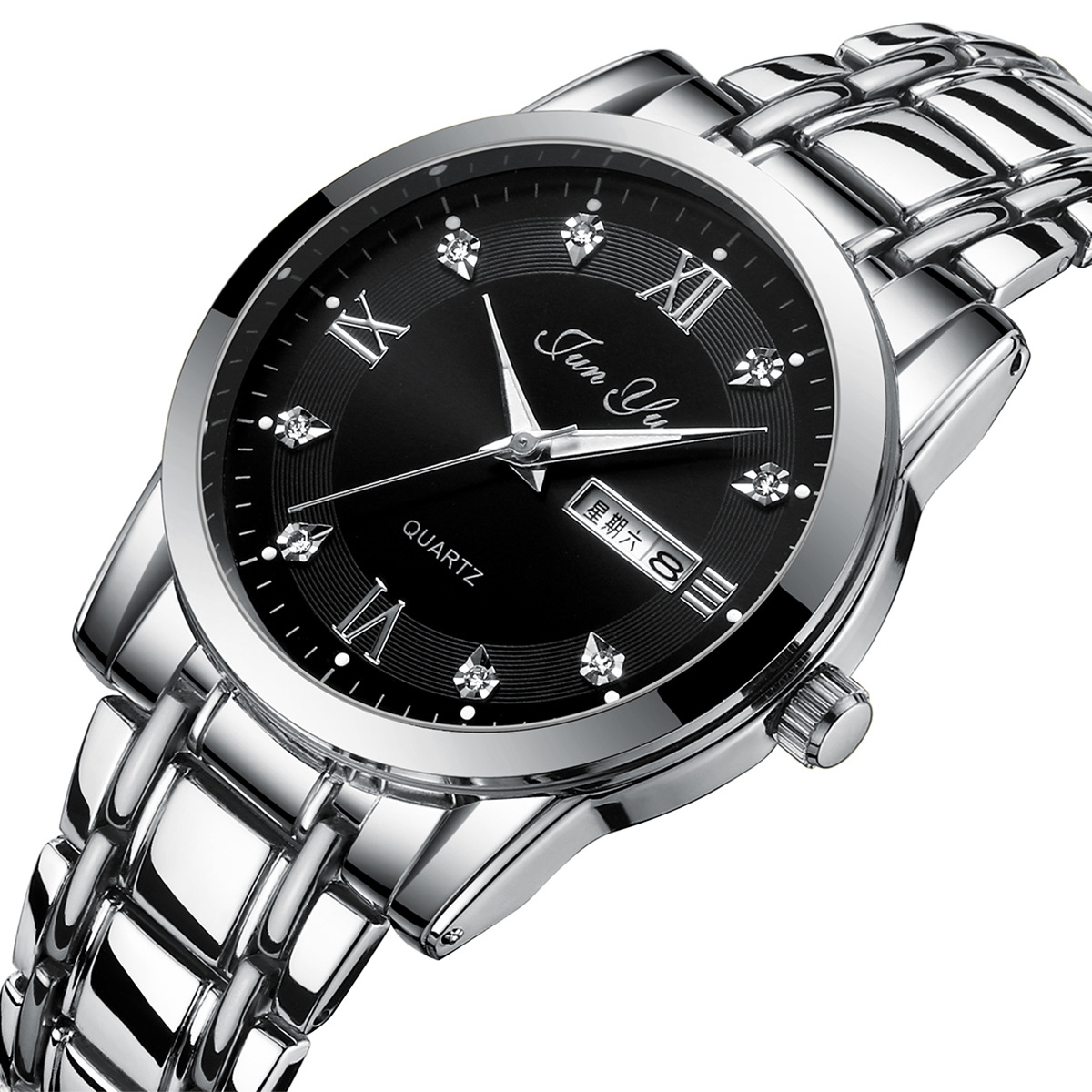 Men's watch fully automatic non-mechanical quartz watch dual calendar middle-aged and elderly business luminous waterproof steel belt